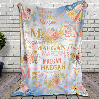 Floral Personalized Collage Name Fleece Deken