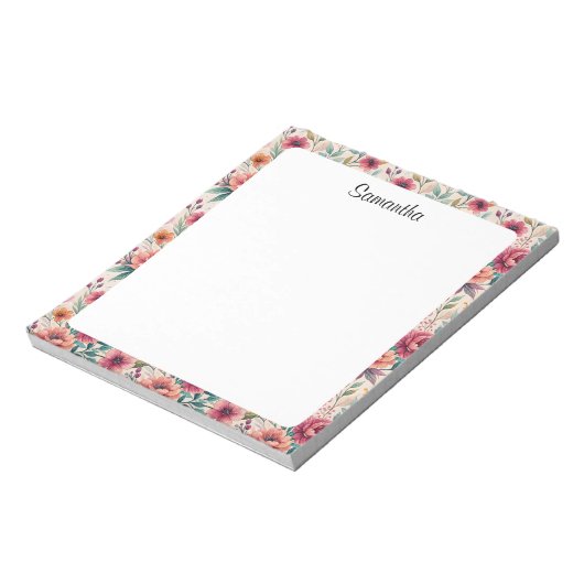 Floral Personalized Custom Name Stationery Notitieblok (Linkerzijde)