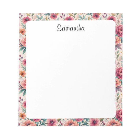Floral Personalized Custom Name Stationery Notitieblok (Voorkant)