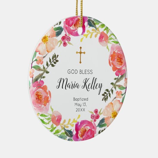 Floral Personalized Girl Baptism Ornament (Rechts)