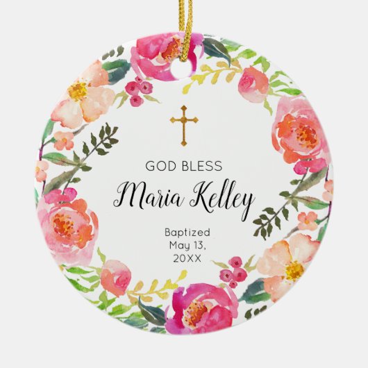 Floral Personalized Girl Baptism Ornament (Voorkant)