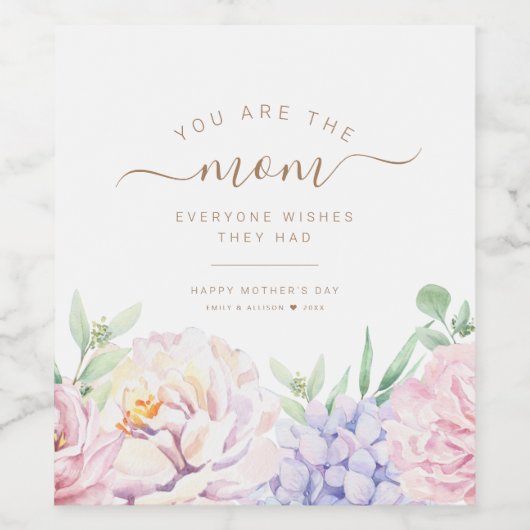 Floral Personalized Moederdag Wijn Etiket (Enkel label)