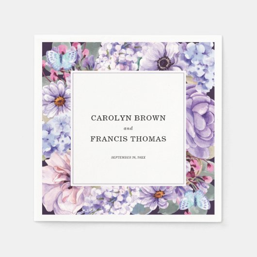 Floral Personalized Paarse Waterverf Wedding Servet (Voorkant)