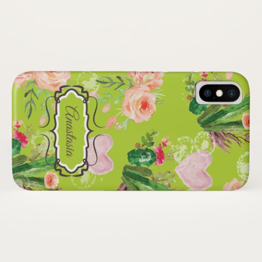 Floral Personalized pastel Green Cactus Case-Mate iPhone Case (Achterkant (horizontaal))