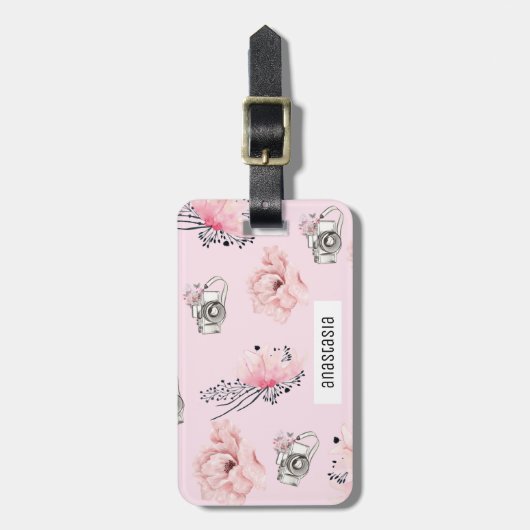 Floral Personalized Pastel Pink Bagagelabel (Voorkant verticaal)