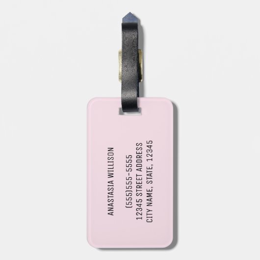 Floral Personalized Pastel Pink Bagagelabel (Achterkant verticaal)