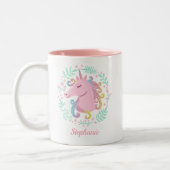 Floral Personalized Rainbow Unicorn Tweekleurige Koffiemok (Links)