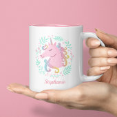 Floral Personalized Rainbow Unicorn Tweekleurige Koffiemok