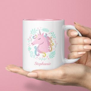 Floral Personalized Rainbow Unicorn Tweekleurige Koffiemok
