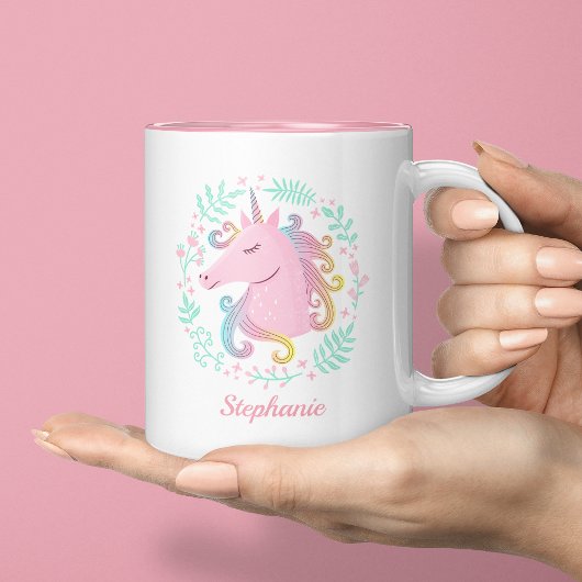 Floral Personalized Rainbow Unicorn Tweekleurige Koffiemok
