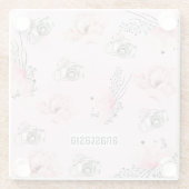 Floral Personalized Roos waterverf Glazen Onderzetter (Achterkant)