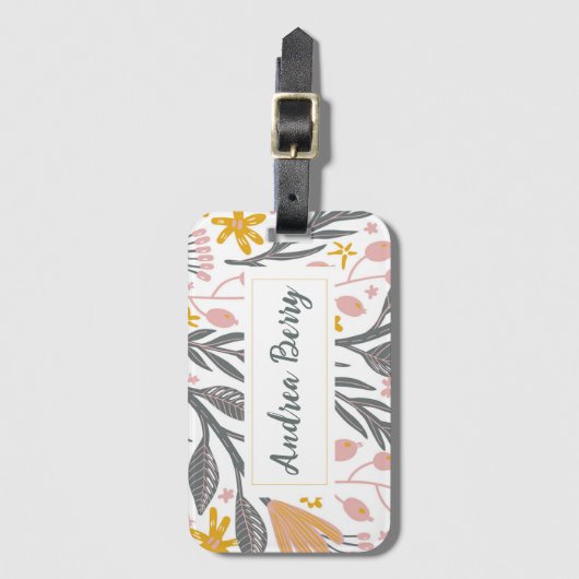 Floral Personalized Summer Vacation Bagagelabel (Voorkant (verticaal))
