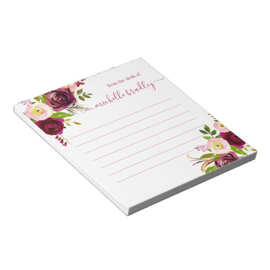 Floral Personalized | Van de bureau van de blocnot Notitieblok (Schuin)