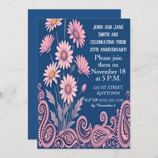 Floral Personalized Wedding Anniversary Invitation Kaart (Voorkant / Achterkant)