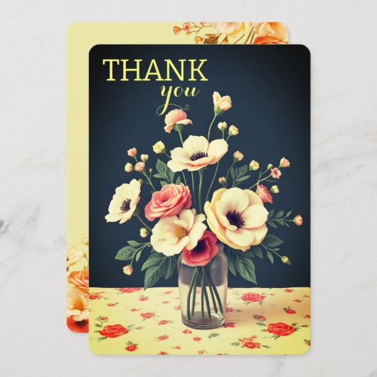 Floral Personalized Yellow Flat Thank You Card Kaart (Voorkant / Achterkant)