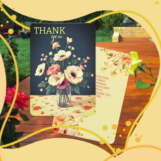 Floral Personalized Yellow Flat Thank You Card Kaart