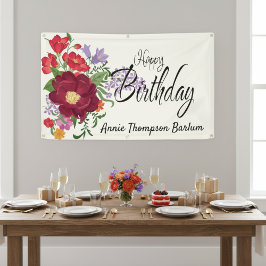 Floral Persoonlijke Happy Birthday-banner Spandoek