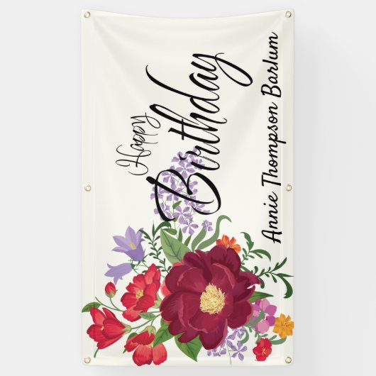 Floral Persoonlijke Happy Birthday-banner Spandoek (Verticaal)