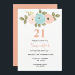 Floral  Perzik 21st Birthday Uitnodiging<br><div class="desc">Floral  Perzik 21st de Uitnodiging van de Dag van de Dag collectie in Niche en de opslag van de Nest. We hebben kunstwerk gebruikt van: Freshmint Paperie https://www.etsy.com/shop/FreshmintPaperie</div>