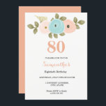 Floral  Perzik 80th Birthday Uitnodiging<br><div class="desc">Floral  Perzik 80th Birthday Invitation Matching collectie in Niche and Nest store. We hebben kunstwerk gebruikt van: Freshmint Paperie https://www.etsy.com/shop/FreshmintPaperie</div>