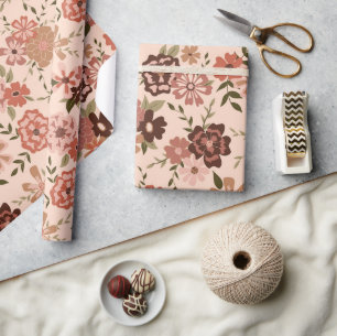 Floral Perzik Botanische Patroon Gift Cadeaupapier