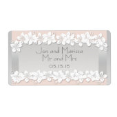 Floral Perzik en Zilver Bruiloft Water Fles Label (Voorkant)