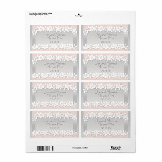 Floral Perzik en Zilver Bruiloft Water Fles Label (Full Sheet)