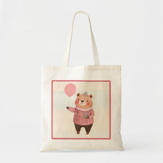 Floral Pet Beer met Roze Plaid Trui Tote Bag (Voorkant)