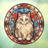 Floral Pet Cat Stare Faux Glas in lood Raamsticker (Vel 3)