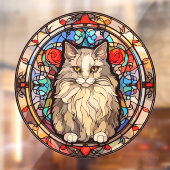 Floral Pet Cat Stare Faux Glas in lood Raamsticker (Vel 2)