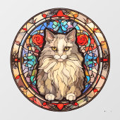 Floral Pet Cat Stare Faux Glas in lood Raamsticker (Vel)