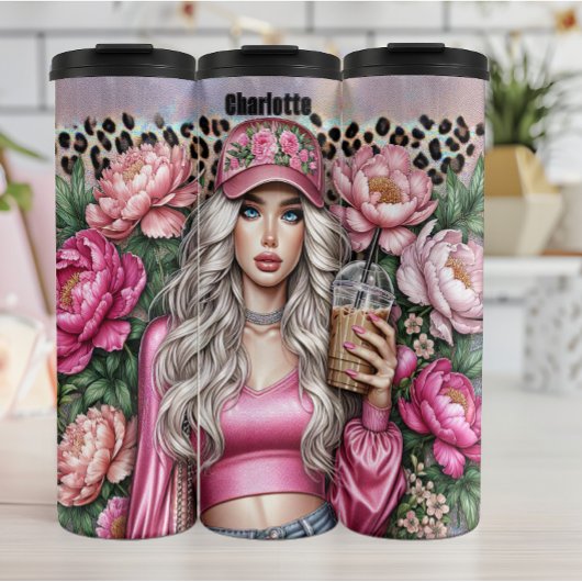 Floral Pet Coffee Leopard Chic Thermosbeker