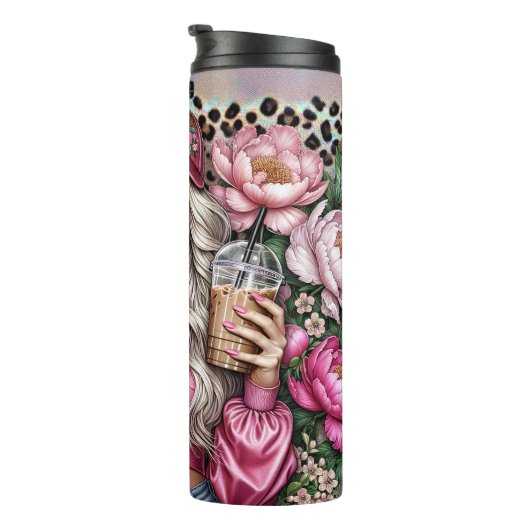 Floral Pet Coffee Leopard Chic Thermosbeker (Geroteerd rechts)