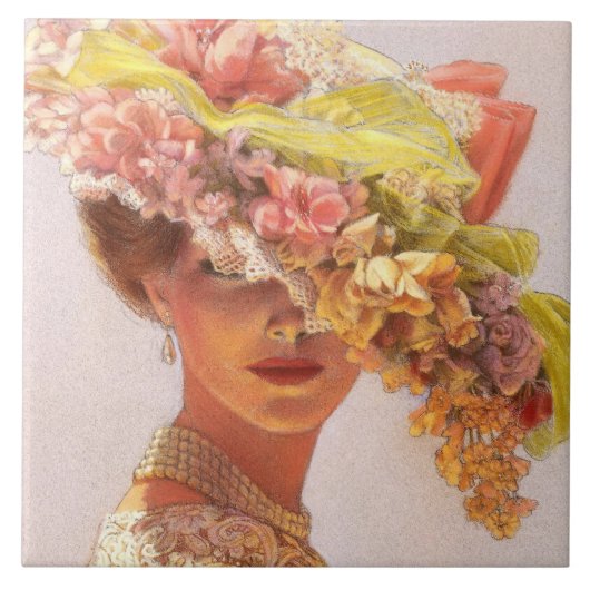 Floral Pet Elegant  Victoriaans Lady Art Tile Tegeltje (Voorkant)