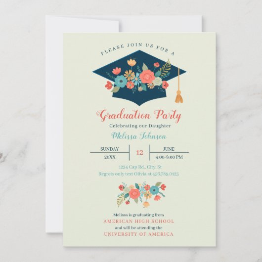 Floral Pet Graduation Party Invitation Kaart (Voorkant)