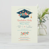 Floral Pet Graduation Party Invitation Kaart (Staand voorkant)