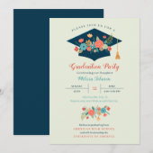 Floral Pet Graduation Party Invitation Kaart (Voorkant / Achterkant)
