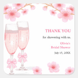 Floral Petals & Prosecco Bridal Shower Thank You  Vierkante Sticker