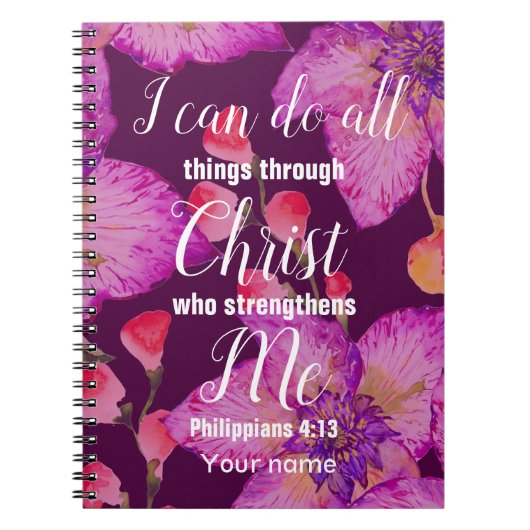Floral Philippians 4:13 Bijbel Notitieboek (Voorkant)