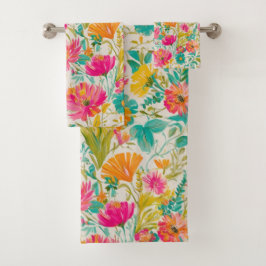 Floral Phoenix| Roze & Oranje Bloemen Bad Handdoek