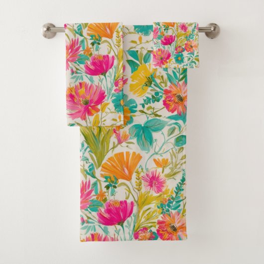 Floral Phoenix| Roze & Oranje Bloemen Bad Handdoek (Insitu)