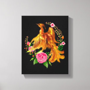 Floral Phoenix stijgt op uit de Fiery Ashes fantas Canvas Afdruk