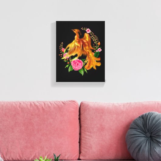 Floral Phoenix stijgt op uit de Fiery Ashes fantas Canvas Afdruk (Insitu (Woonkamer))