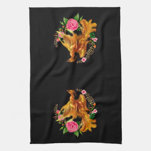 Floral Phoenix stijgt op uit de Fiery Ashes fantas Theedoek (Verticaal)