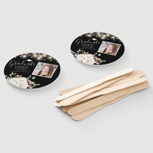 Floral Photo Afstuderen String Lights Black Handwaaier (Niet-gemonteerd)