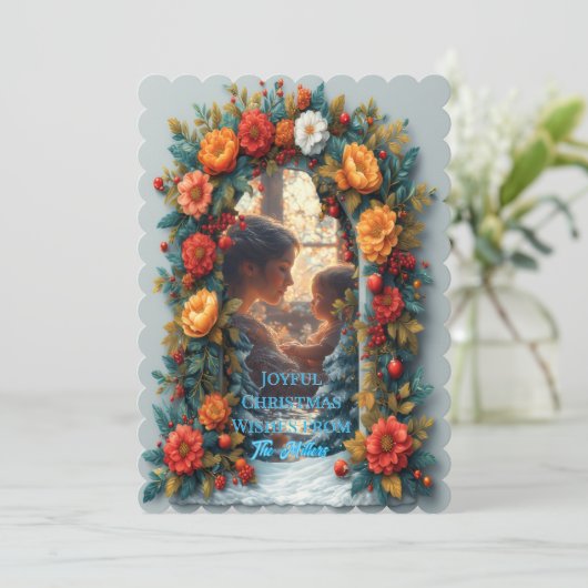 Floral Photo Arch Christmas, Personalized Winter Feestdagenkaart (Staand voorkant)