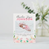 Floral Photo Birth Announement Briefkaart (Staand voorkant)