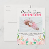 Floral Photo Birth Announement Briefkaart (Voorkant / Achterkant)