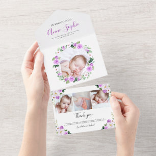 Floral Photo Birth Announge & Bedankt Card All In One Uitnodiging