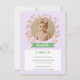 Floral Photo Birthday Invitation for Girl Bedankkaart